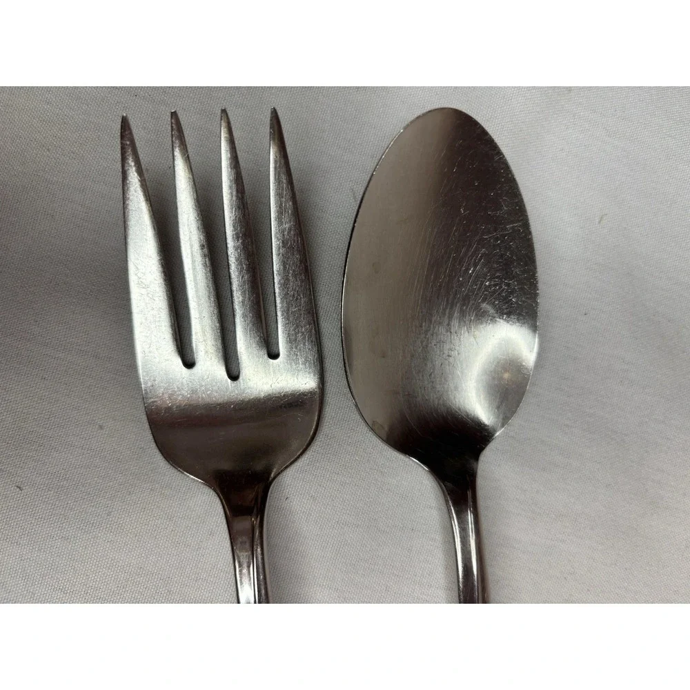 WM Rogers Glossy Stainless Steel Silver Serving Fork & Serving Spoon Set 2pcs